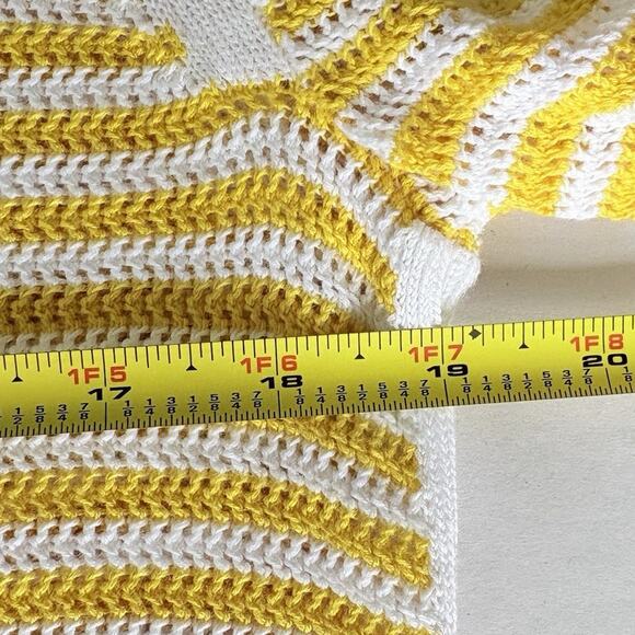TALBOTS Crewneck Knit Sweater Scallop Trim Yellow White Stripe Preppy Coastal M - Picture 11 of 12